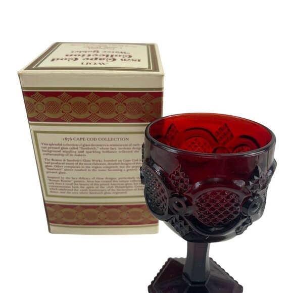 Avon 1876 Cape Cod Collection Ruby Red Glass Water Goblet Perfumed Candle Holder - Picture 4 of 7